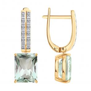 Золотые серьги SOKOLOV с бриллиантом и празиолитом 72-00516 фото