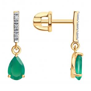 Золотые серьги SOKOLOV с бриллиантом и агатом 72-00519 фото