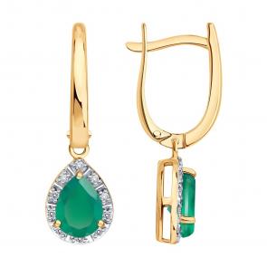 Золотые серьги SOKOLOV с бриллиантом и агатом 72-00520 фото