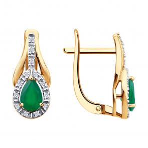 Золотые серьги SOKOLOV с бриллиантом и агатом 72-00522 фото