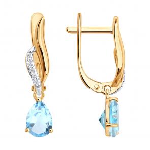 Золотые серьги SOKOLOV с топазом и бриллиантом 72-00528 фото