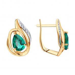 Золотые серьги SOKOLOV с бриллиантом и гидротермальным изумрудом 72-00540 фото