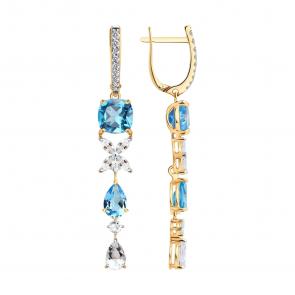 Золотые серьги SOKOLOV с бриллиантом и горным хрусталём 72-00561 фото