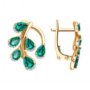 Золотые серьги SOKOLOV с бриллиантом и гидротермальным изумрудом 72-00564 фото