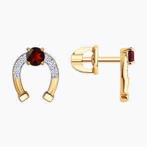 Золотые серьги SOKOLOV с бриллиантом и гранатом 72-00566 фото