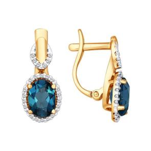 Золотые серьги SOKOLOV с фианитом и Лондон топазом 723895 фото