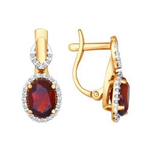 Золотые серьги SOKOLOV с фианитом и гранатом 723896 фото