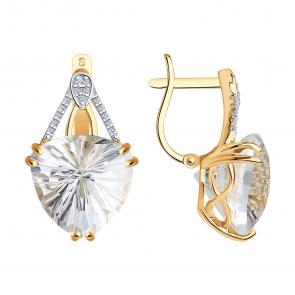Золотые серьги SOKOLOV с фианитом и горным хрусталём 724117 фото