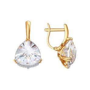 Золотые серьги SOKOLOV с фианитом и горным хрусталём 724118 фото