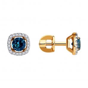 Золотые серьги SOKOLOV с фианитом и Лондон топазом 724122 фото