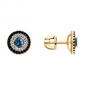 Золотые серьги SOKOLOV с фианитом и Лондон топазом 724127 фото