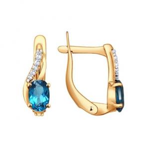 Золотые серьги SOKOLOV с фианитом и Лондон топазом 724219 фото