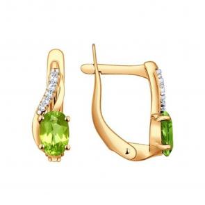 Золотые серьги SOKOLOV с фианитом и хризолитом 724220 фото