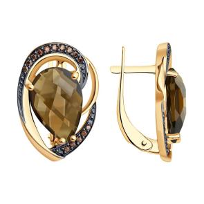 Золотые серьги SOKOLOV с фианитом и раухтопазом 724311 фото