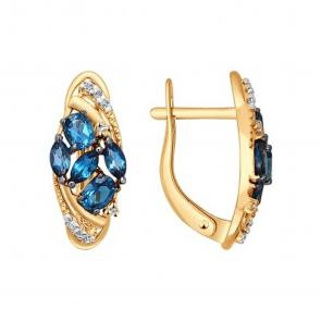 Золотые серьги SOKOLOV с фианитом и Лондон топазом 724343 фото