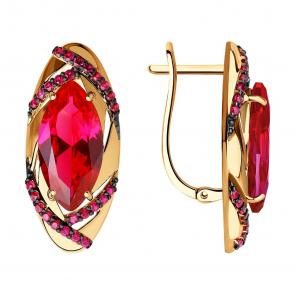Золотые серьги SOKOLOV с фианитом и рубиновым корундом 724425 фото