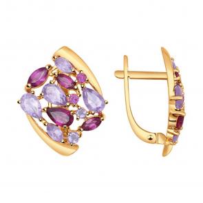 Золотые серьги SOKOLOV с аметистом и родолитом 724432 фото