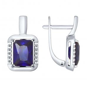 Серьги из белого золота SOKOLOV с фианитом и сапфировым корундом 724433-3 фото
