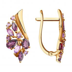Золотые серьги SOKOLOV с аметистом и родолитом 724498 фото