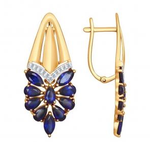 Золотые серьги SOKOLOV с фианитом и сапфировым корундом 724545 фото