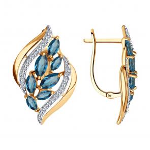 Золотые серьги SOKOLOV с фианитом и Лондон топазом 724558 фото