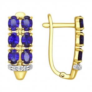 Серьги из лимонного золота SOKOLOV с фианитом и сапфировым корундом 724567-2 фото