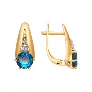 Золотые серьги SOKOLOV с фианитом и Лондон топазом 724571 фото