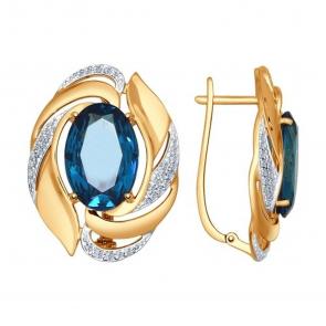 Золотые серьги SOKOLOV с ситаллом цвета Лондон Топаз и фианитом 724618 фото