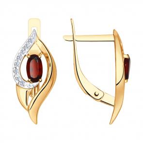 Золотые серьги SOKOLOV с фианитом и гранатом 724786 фото