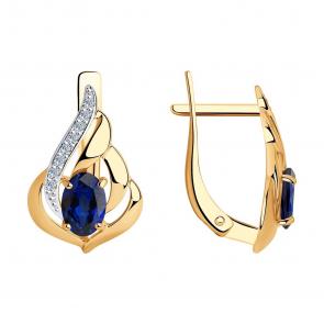 Золотые серьги SOKOLOV с фианитом и сапфировым корундом 724793 фото