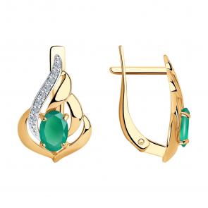 Золотые серьги SOKOLOV с фианитом и агатом 724794 фото