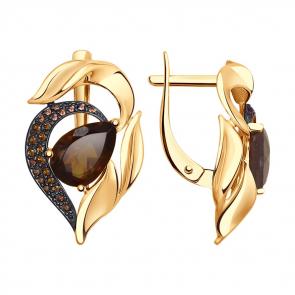 Золотые серьги SOKOLOV с фианитом и раухтопазом 724811 фото