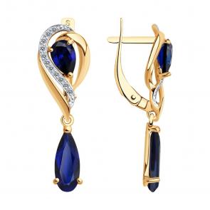 Золотые серьги SOKOLOV с фианитом и сапфировым корундом 724817 фото