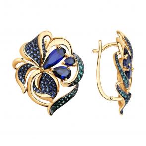 Золотые серьги SOKOLOV с фианитом и сапфировым корундом 724962 фото