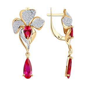 Золотые серьги SOKOLOV с фианитом и рубиновым корундом 724969 фото