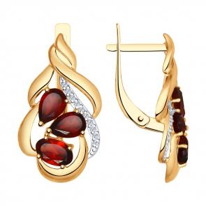 Золотые серьги SOKOLOV с фианитом и гранатом 724987 фото