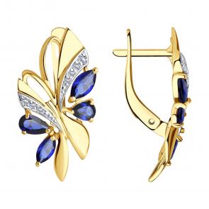 Серьги из лимонного золота SOKOLOV с фианитом и сапфировым корундом 724992-2 фото