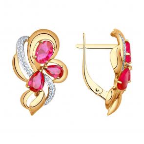 Золотые серьги SOKOLOV с фианитом и рубиновым корундом 724996 фото