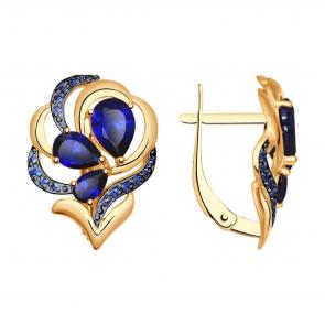 Золотые серьги SOKOLOV с фианитом и сапфировым корундом 725037 фото