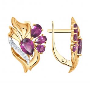 Золотые серьги SOKOLOV с фианитом и родолитом 725052 фото