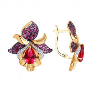 Золотые серьги SOKOLOV с фианитом и рубиновым корундом 725059 фото