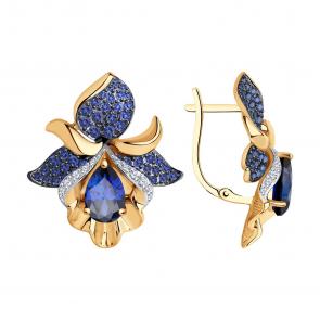 Золотые серьги SOKOLOV с фианитом и сапфировым корундом 725060 фото