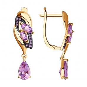 Золотые серьги SOKOLOV с фианитом и аметистом 725066 фото