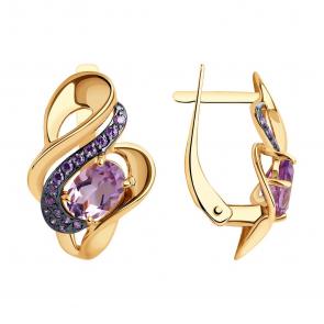 Золотые серьги SOKOLOV с фианитом и аметистом 725073 фото