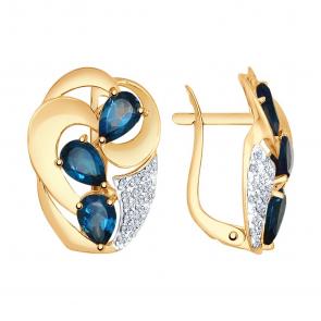Золотые серьги SOKOLOV с фианитом и Лондон топазом 725075 фото
