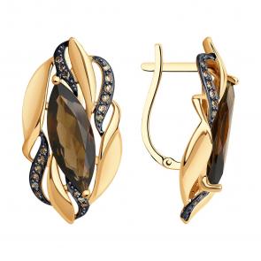Золотые серьги SOKOLOV с фианитом и раухтопазом 725094 фото