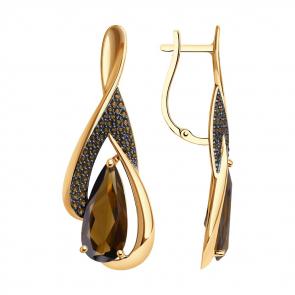 Золотые серьги SOKOLOV с фианитом и раухтопазом 725098 фото