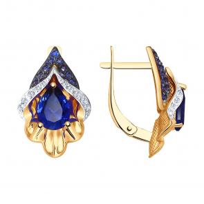 Золотые серьги SOKOLOV с фианитом и сапфировым корундом 725101 фото