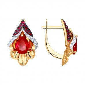Золотые серьги SOKOLOV с рубиновым корундом 725102 фото