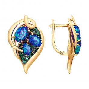 Золотые серьги SOKOLOV с фианитом и опалом 725103 фото